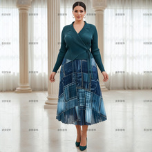 Miyaki dress新款欧美大码女装褶皱长袖连衣裙时尚三宅中东印花裙