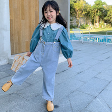 跨境童装批发女童裤子25春夏款儿童小女孩连体牛仔背带裤长裤代发