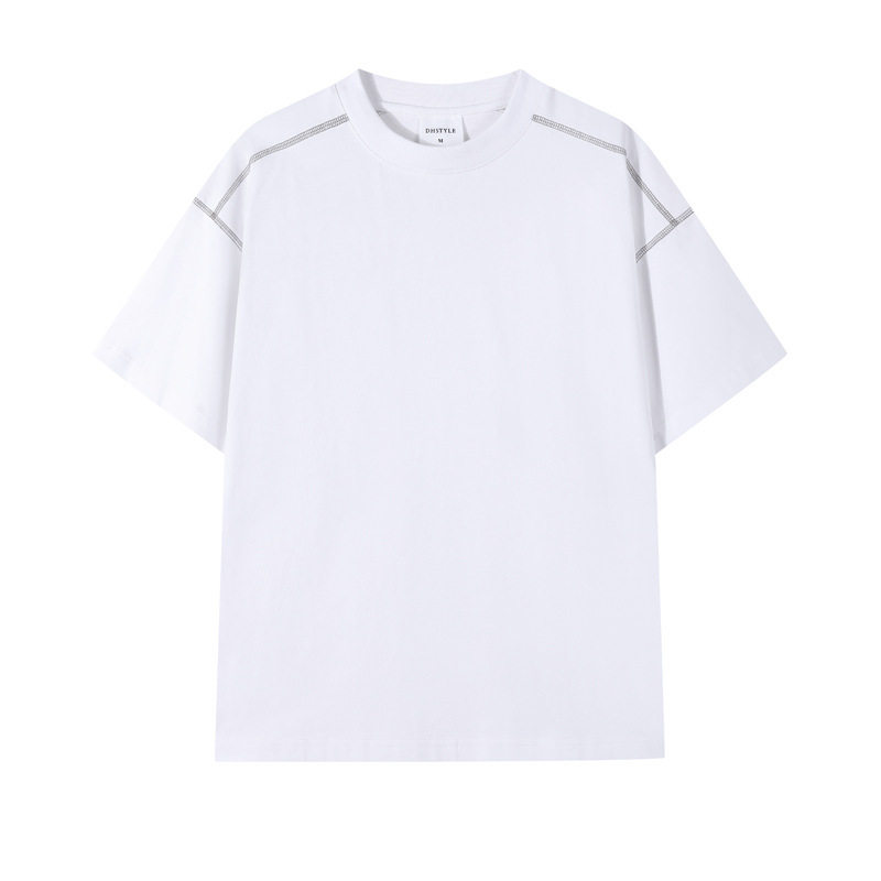 厚手の250g純綿デザイン半袖Tシャツ、男性用、夏用、日本製無地、オープンステッチライン、ルーズトップ、男性用半袖Tシャツ|undefined
