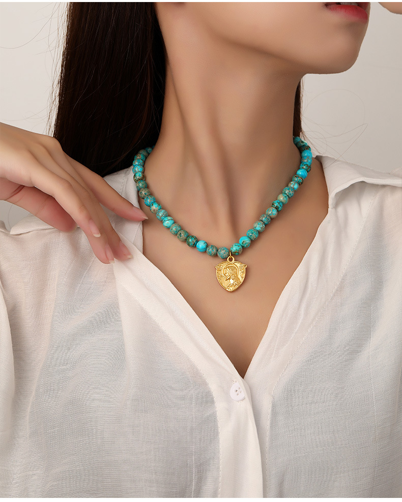 Retro Geometric Turquoise Copper Pendant Necklace 1 Piece