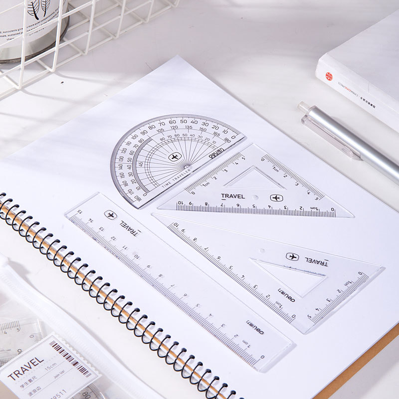 Powerful 79511 Student Set Ruler Transparent Straight Ruler Triangle Set protractor Student Drawing and Answering Ruler Set