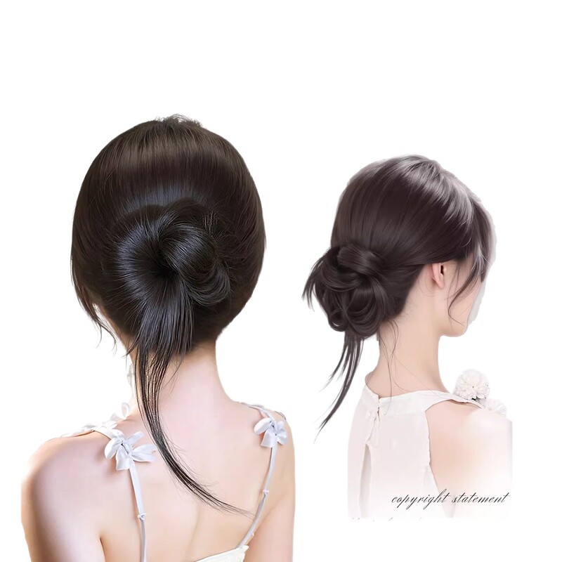 龍鬚丸子頭ウィッグヘアゴムお団子ヘアふわふわ神器人工毛低めレイジー風ウィッグ巻き毛|undefined