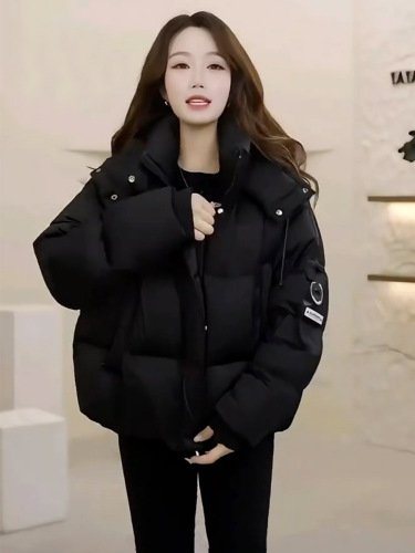 2025 Winter New Women's Korean Style Short Hooded Down Cotton Jacket Outerwear Casual Loose Thick Cotton Coat