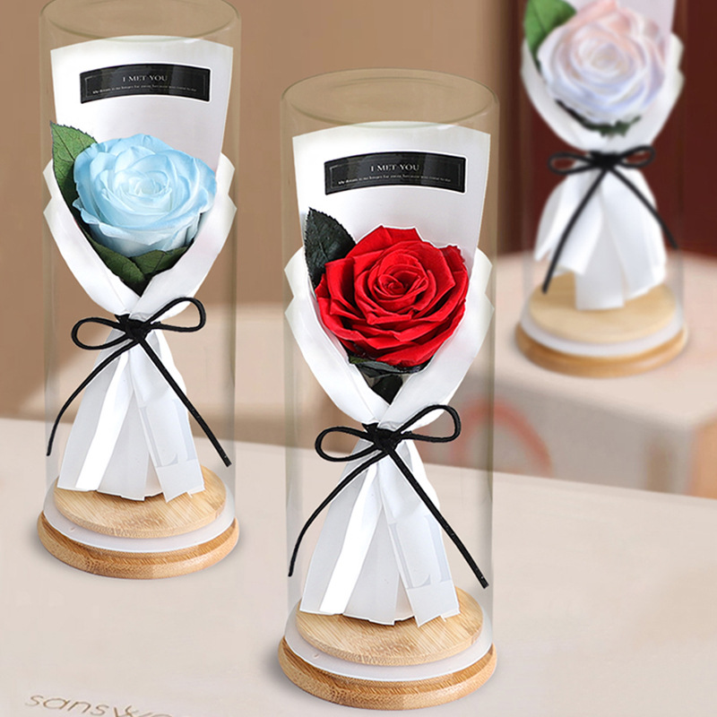 Rosa Preservada en Cúpula de Cristal, Producto Terminado, Regalo de San Valentín para Novia, Ramo de Flores Preservadas
