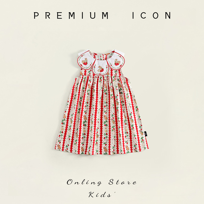 Girls' Rabbit Embroidered Dress 2026 Summer New Style Children's Red Short-Sleeve Dress Fashionable Stylish Princess Dress