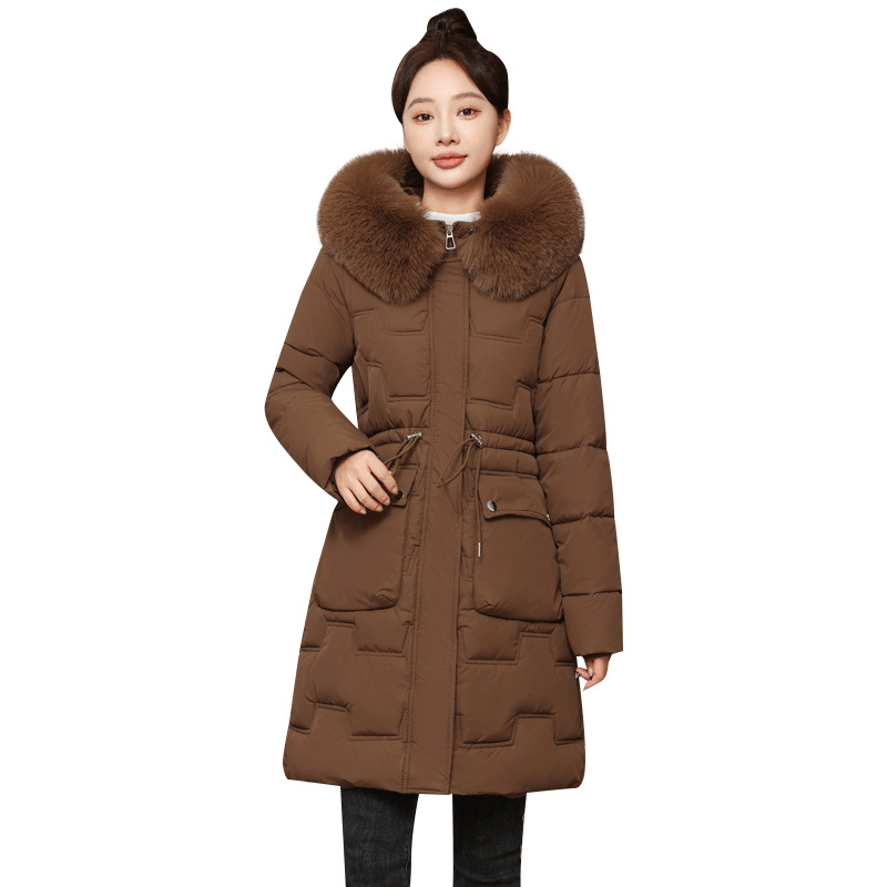 Algodón de invierno de mujer coreana chaqueta de algodón 2025 nuevo estilo coreano de cintura larga delgada chaqueta de algodón de cuello grande engrosado