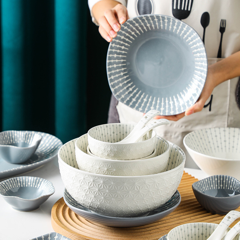 Water Drop Love Bowl Dish Plate Chopsticks Set Nordic Simple Style Household Tableware Underglaze Color Dish Rice Bowl Lamian Noodle Bowl