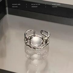 Two-piece moonstone ring for women with diamond open ring niche design vegetarian ring index finger ring French self-discipline ring