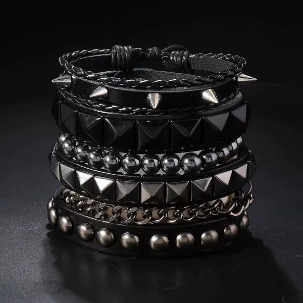 Cross-Border New Multi-Layer Punk Style Bracelet Men's Personalized Rivet Bracelet Hip-Hop Street Fashion Wristband Accessories