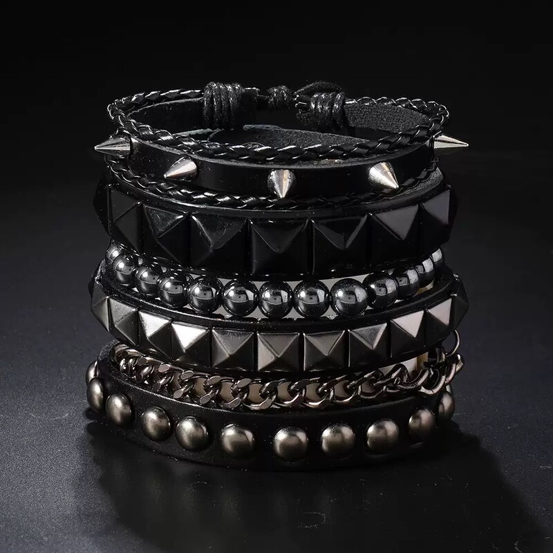 Cross-Border New Multi-Layer Punk Style Bracelet Men's Personalized Rivet Bracelet Hip-Hop Street Fashion Wristband Accessories Cross-Border New Multi-Layer Punk Style Bracelet Men's Personalized Rivet Bracelet Hip-Hop Street Fashion Wristband Accessories