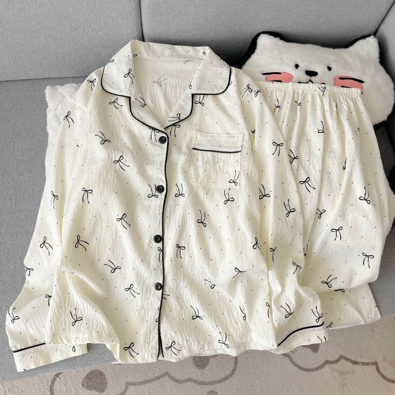 工厂直销云朵棉新款睡衣女长袖长裤开衫翻领卡通大码家居服套装|undefined
