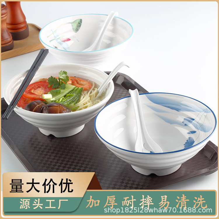 Tazón de ramen japonés comercial picante caliente Tazón grande tazón de fideos instantáneos de plástico sopa en polvo tazón de porcelana de imitación tazón de melamina palillos traje vajilla