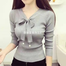 女士打底衫外套女潮春秋加厚新款修身显瘦蝴蝶结内百搭长袖上衣女