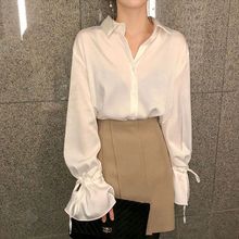 新款白色衬衫感女士小众上衣喇叭袖雪纺设计2025复古春秋轻熟港味