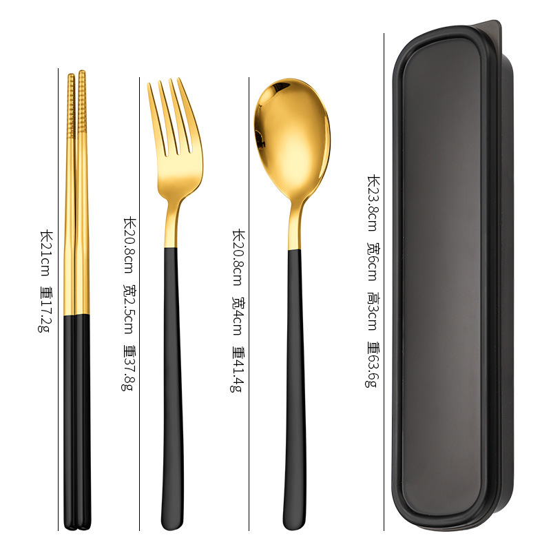 블랙 골드 스푼과 포크 젓가락 3 종 세트