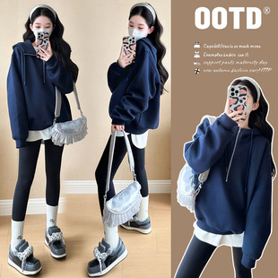 Pregnant Women's Sweat Autumn and Winter Sweat 2024 New Long Loose Hooded Top for Pregnant Women