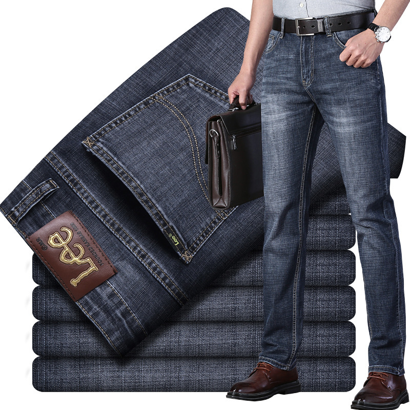 Lee dex Jeans Men's Autumn and Winter Thick Straight Loose Middle-aged Business Casual Men's Slim-fit Stretch Trousers