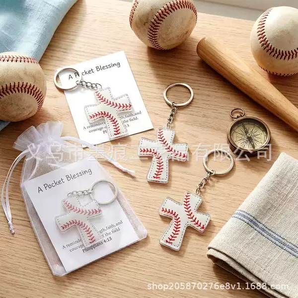 Cross-Border Hot-Selling Flat Acrylic Cross and Ball Elements Keychain Car Pendant Backpack Accessory