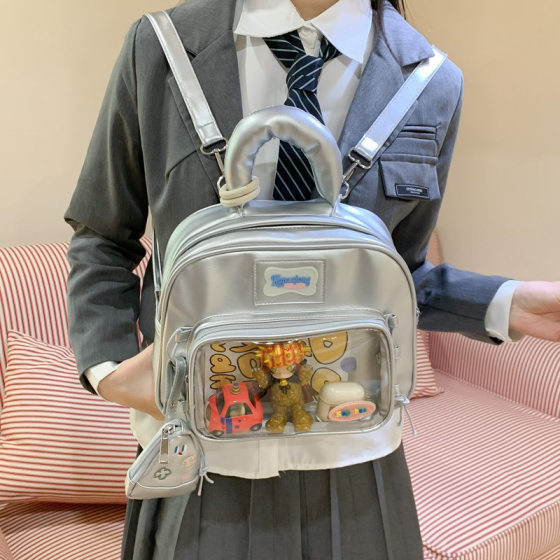 High-value new Japanese two-dimensional cute yummy plaid transparent layer pain bag backpack student commuter bag