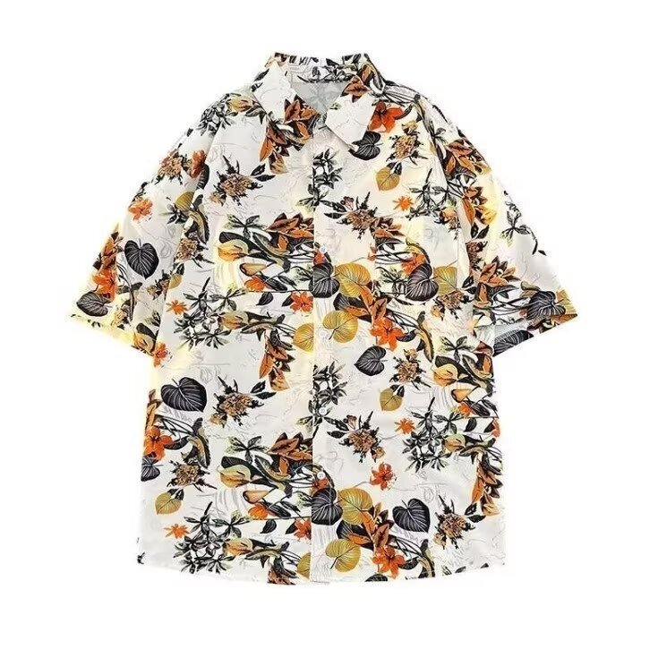 Retro American Japanese Style Cuban Collar Floral Shirt for Men, Short-Sleeved Summer Hong Kong Style Plus-Size Shirt for Men
