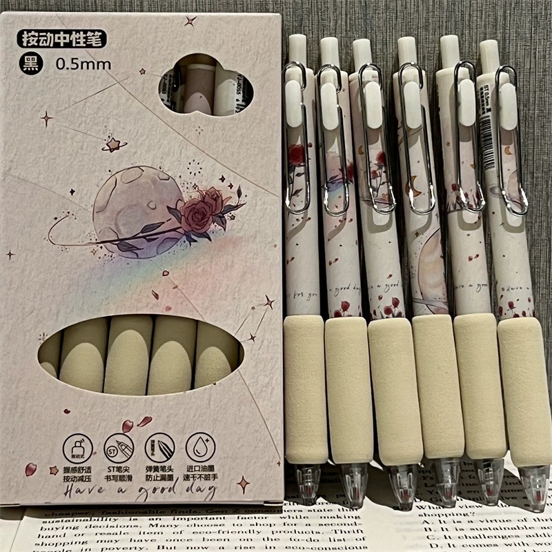 Saturno de rosa pulsable bolígrafo neutro viento alto valor de la cara esponjosa bolígrafo negro cabeza de cepillo negro rápido secado bolígrafo