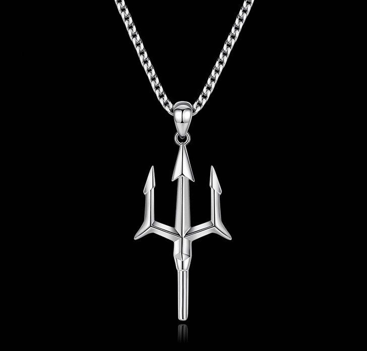 Cross-Border Alloy Tassel Neptune Trident Necklace European and American Men's Design Bold Hip-Hop Pendant