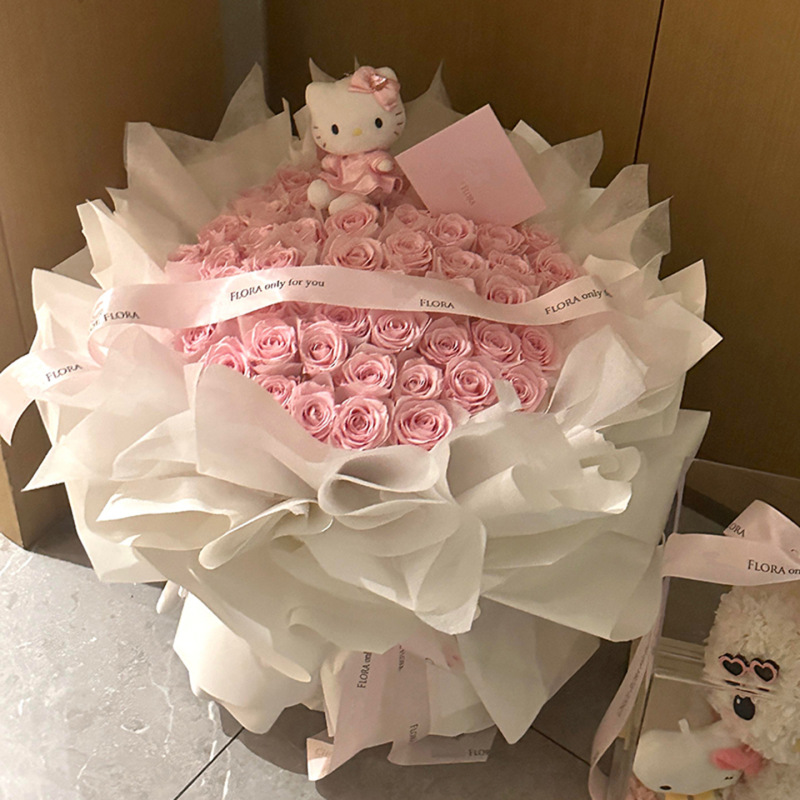 永生花蝴蝶结kt猫玫瑰花束香皂花送闺蜜生日礼物送女友七夕礼物|undefined