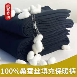 100%桑蚕丝填充男士薄型保暖裤秋冬加厚高腰深裆秋裤男款棉裤