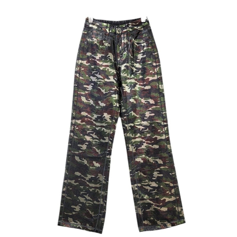아메리칸 스타일 스트리트 빈티지 세탁 프린트 위장 캐주얼 청바지 트렌디 브랜드 스트레이트 슬림 룩 데님 바지