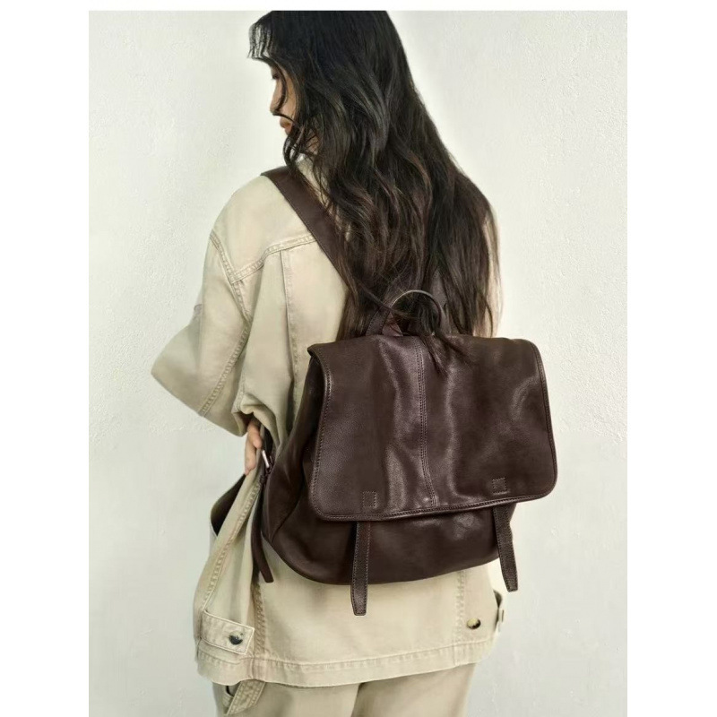 Qiu Zhen Vegetable-Tanned Sheepskin Messenger Series Backpack Large Capacity Commuting Casual Backpack 2025 New Model Bag