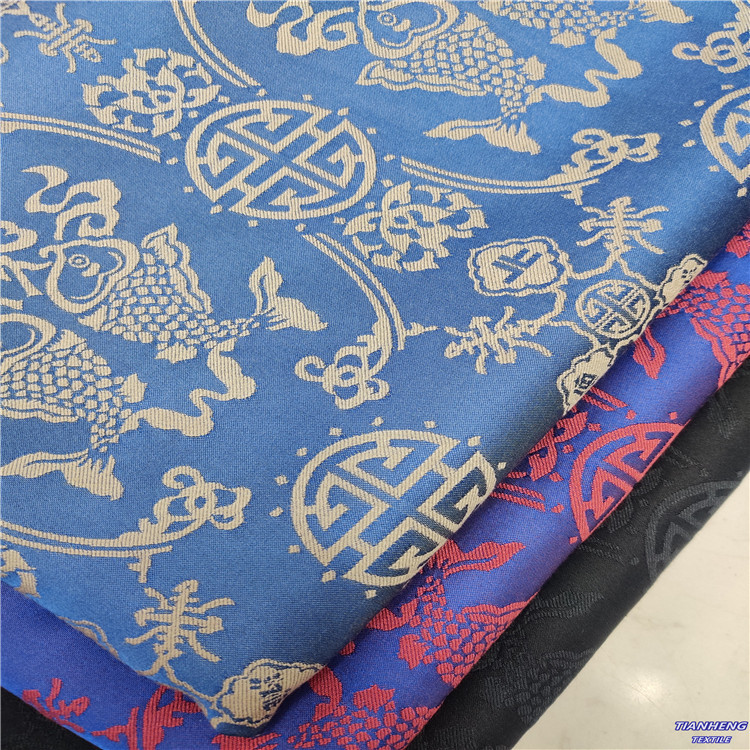 H-2286#涤棉双鱼圆盘提花 时装旗袍汉服连衣裙舞台戏服手作面料
