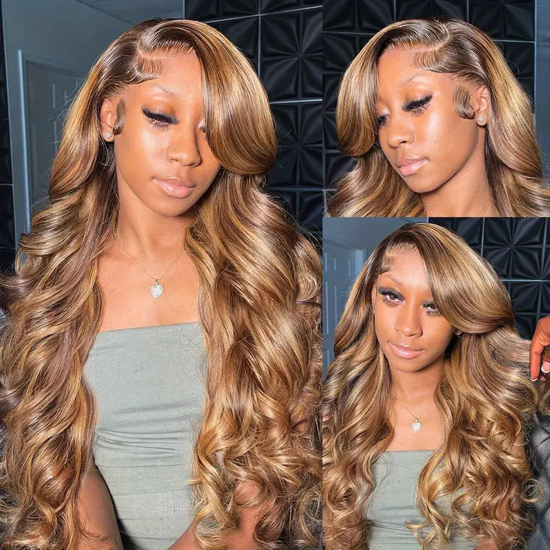 Front Lace Wig Women's Big Wave Highlighted Long Curly Hair Fluffy Natural Full Headband Style