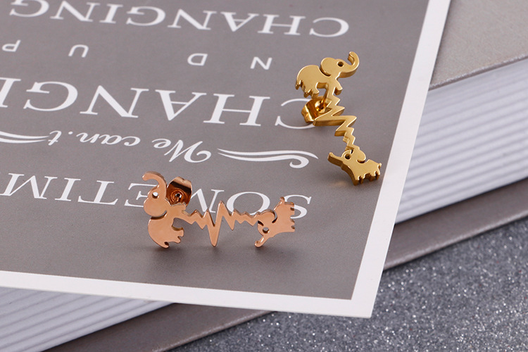 304 Stainless Steel Material Elephant Pattern European And American Stainless Steel Cute Elephant Electrocardiogram Earrings