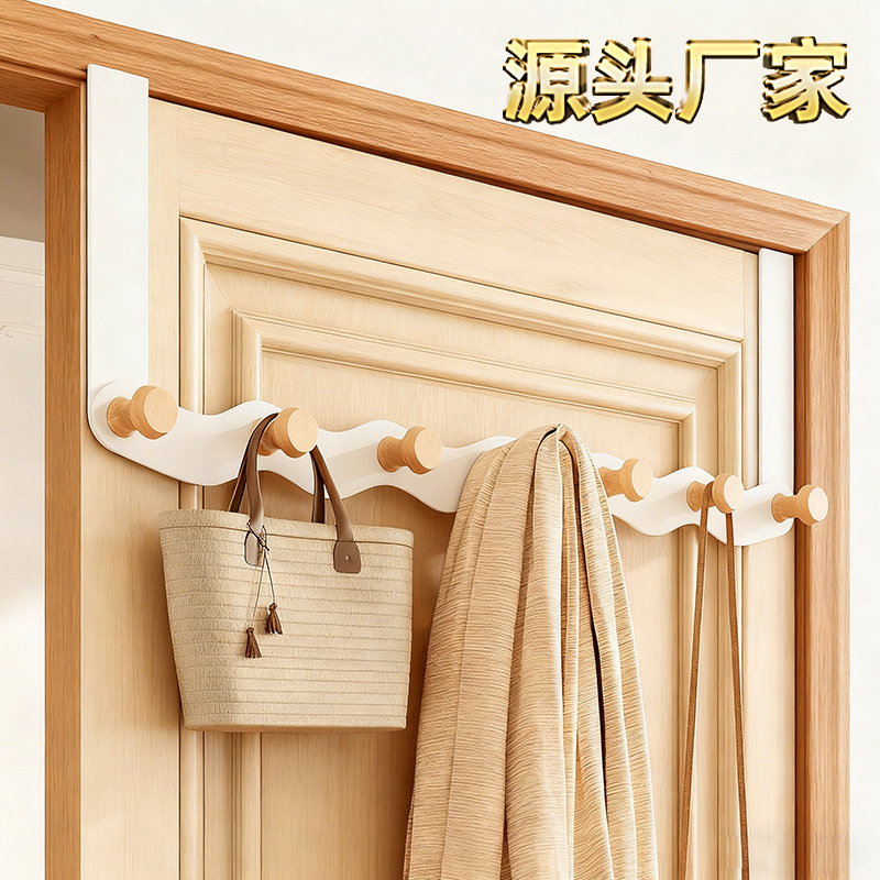 Hanging Clothes Rack Behind the Door Without Punching Hooks Solid Wood Hanging Storage Rack Bedroom Coat Rack Dormitory Bathroom Clothes Hook