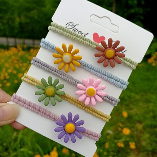 Internet celebrity's same style small daisy hair tie, sweet candy color daisy hair rope, cute and fresh = girl's headdress with flowers