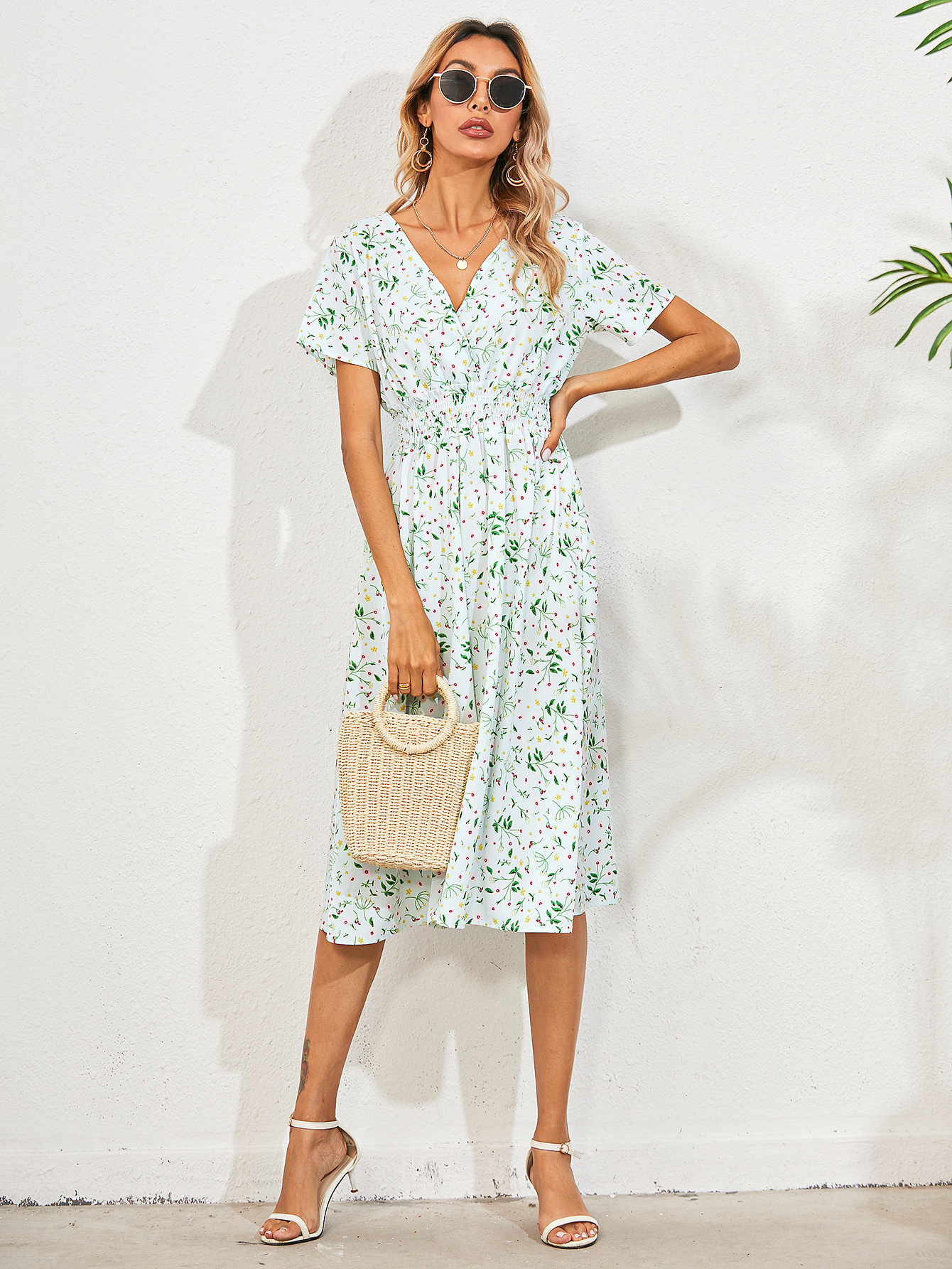 summer new  V-neck floral dress  NSYD49499