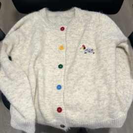 仅用于产品展示勿拍-初中生加厚东北毛衣开衫外套女2025新款刺绣