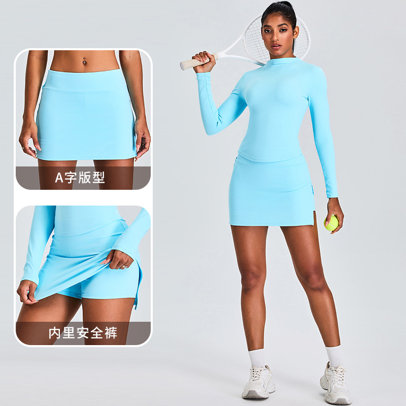 Cross-border nueva falda de yoga para mujeres en forma de A ventilada mini pantalón de calzado para correr con cinturón forrado falda de tenis deportivo