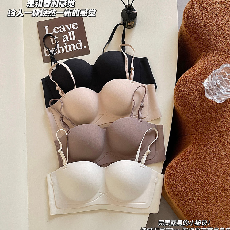 Nuevo verano antideslizante sin tirantes simple ropa interior Inconsútil de las mujeres de cartílago de apoyo lado se reunieron traje sujetador 6667