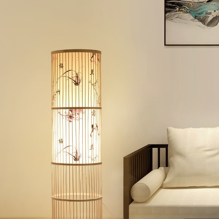 Chino lámpara de pie sala de estar bambú tejido lámpara de bambú japonés sala de té Club pasillo lámpara creativa Lámpara decorativa