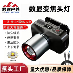 跨境数显白激光变焦头灯多功能长续航夜钓灯应急家用充电头戴式灯