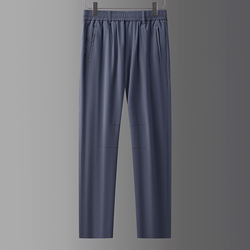 Solid Color Simple Versatile Long Pants Ice Silk Pants Men Summer Thin Men's Casual Pants Breathable Quick-Dry Air Conditioning Pants