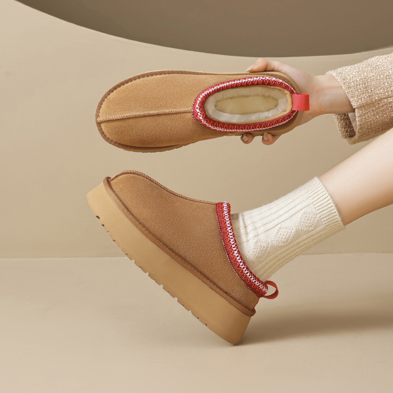 Botas de nieve para mujeres 2025 nuevas botas de invierno de lana gruesas de alto bajo con una sola zapatilla de algodón gruesa