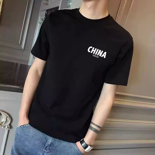 American retro letter printed short-sleeved men's summer heavy T-shirt men's half-sleeve loose trendy T-shirt