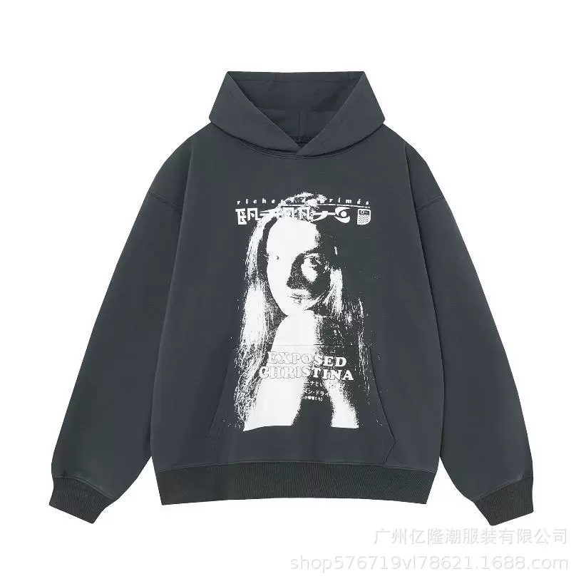 美式潮牌ERD忧郁的富二代人像印花复古拼色男女情侣宽松帽衫卫衣