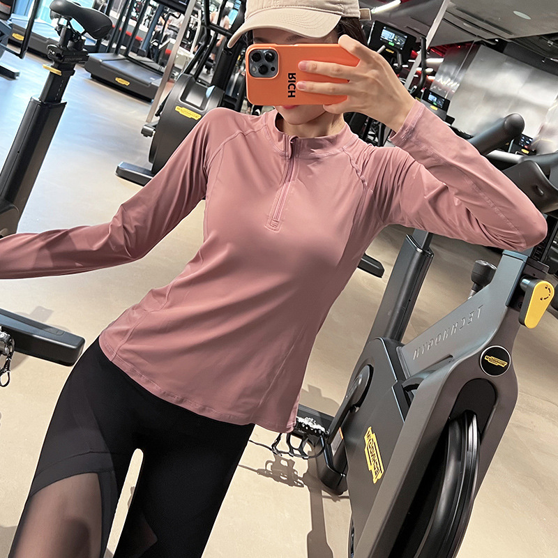 Cross-border Half-zipper Fitness Wear Women's Long-sleeved Sports Top Running Training Quick-drying Breathable Slim-fit Yoga Wear