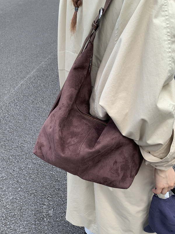 休闲复古麂皮绒包包女式2025新款轻便百搭单肩斜挎包大容量托特包|undefined