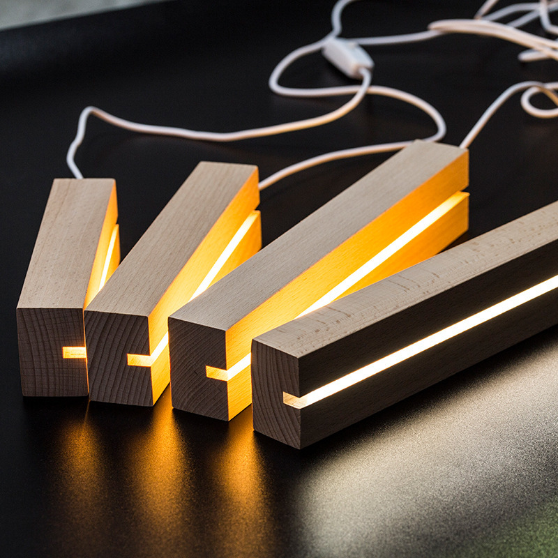 Manufacturer wholesale solid wood luminous base 3D long acrylic LED lamp holder USB plug-in lamp holder available in stock
