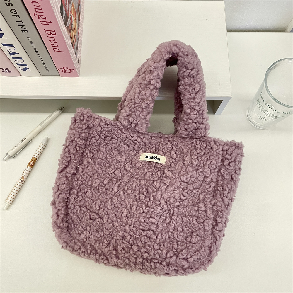 Korean Style Solid Colour Plush Handbag Women's Shoulder Bag_voghion.com