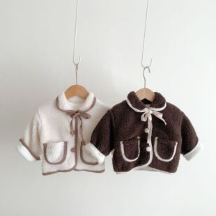 Korean version of baby cotton-padded 2021 winter clothes New velvet foreign-style lamb fur rabbit velvet padded warm fur coat